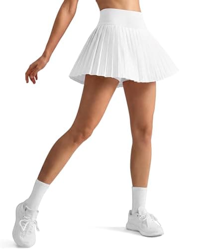 G4Free Pleated Skirt for Women High Waisted Athletic Skort with Inner Pockets Summer Trendy Tennis Workout Skirts(White,XL) - Image 1