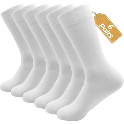 NKMOOS Thin White Socks Women Cotton Blend,Solid White Women's Crew Socks Size 7-9,Soft Cozy Casual Everyday Breathable Business Work Gifts for Women Sock for Trouser 6 Pairs