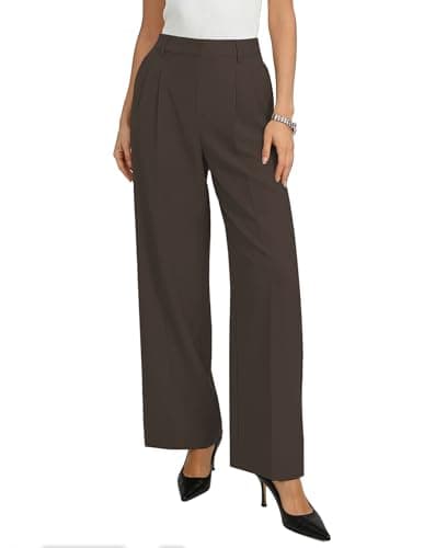 GRACE KARIN Slacks for Women 2026 Summer High Waist Wide Straight Leg Ankle Length Trousers Semi-Formal Suits Coffee Small - Image 1