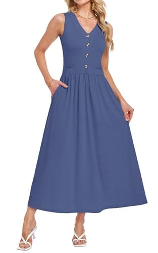 MOLERANI Sundress for Women 2026 Casual Sleeveless V-Neck Elegant Flowy A-Line Solid Long Dress with Pockets,Wedding Guest,Holiday Dresses,Daily(Beja Blue,M) - Image 1