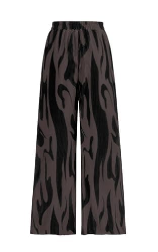PRETTYGARDEN Graphic Print Pleated Palazzo Pants for Women Dressy Petite High Waisted Wide Leg Casual Lounge Pants Women (Black on Dark Brown, X-Large) - Image 1