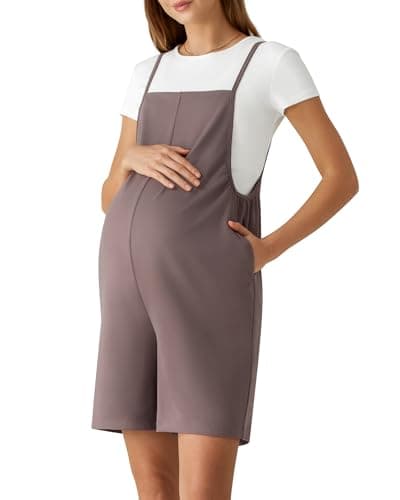 G4Free Maternity Bodysuit Adjustable Straps Pregnancy Shorts Overalls Work Sleeveless Pregnancy Jumpsuit for Casual Lounge(Taupe,M) - Image 1