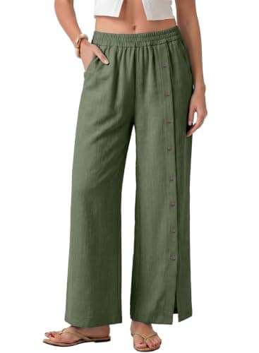 EVALESS Summer Pants for Women Trendy 2026 Boho Elastic High Waisted Baggy Wide Leg Palazzo Pants Casual Resort Wear Beach Vacation Trousers Clothes Four Leaf Clover X-Large - Image 1