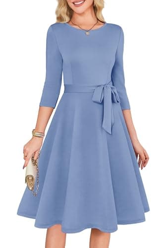 RUMIA Cocktail Dresses for Women 3/4 Sleeve Vintage Wedding Guest Dresses Tea Party Formal Dress Dusty Blue XS - Image 1