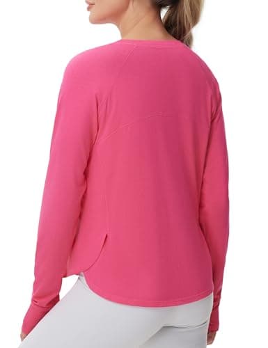 THE GYM PEOPLE Women's Long Sleeve Workout Shirts Side Slits Athletic Yoga Tee Tops with Thumb Hole Bright Pink - Image 1