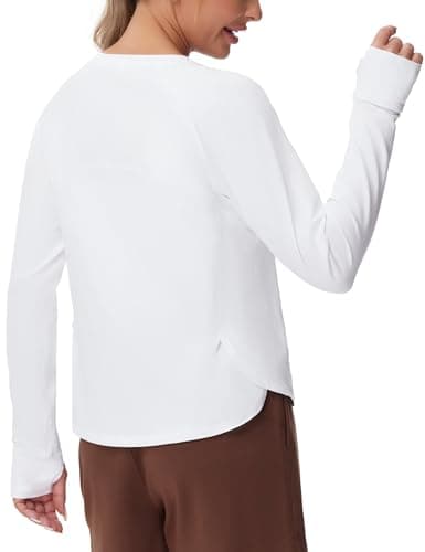 THE GYM PEOPLE Women's Long Sleeve Workout Shirts Side Slits Athletic Yoga Tee Tops with Thumb Hole White - Image 1