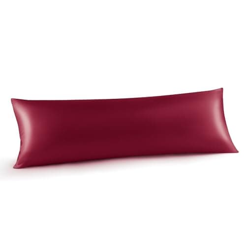 INFIIXSO Body Pillow Cover with Zipper, Luxury Mulberry Silk Body Pillow Case 20x54 Inches, Ultra Smooth and Soft Cooling Long Pillowcase, Gift for Women, Men(Burgundy) - Image 1