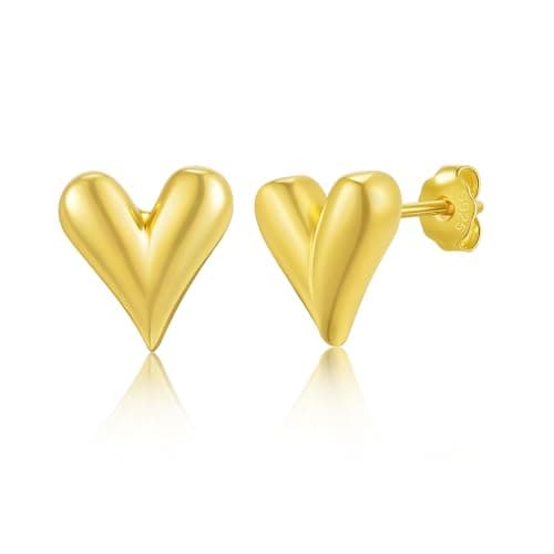 S925 Sterling Silver Stud Earrings for Women- Small Star Moon Heart Bow Cubic Zirconia Trendy Post Earrings 18K Gold Plated Hypoallergenic Romantic jewelry Gifts for Mother Wife Sisters Friends (Gold - Heart Shape) - Image 1