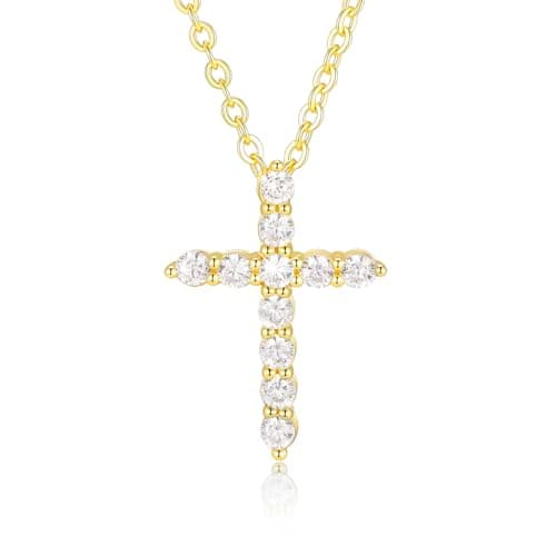 Juvux Cross Pendant Necklaces for Women 14K Gold Plated Cubic Zirconia Cross Necklace Simple Jesus Cross Necklace Christian Easter Religious Trendy Faith Minimalist Gift Necklace for Mom (Gold) - Image 1