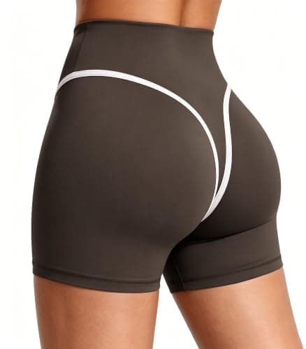 Sunzel No Front Seam Biker Shorts Women - Contrast Contour High Waisted Tummy Control Squat Proof Yoga Workout Shorts 4'' Ganache Brown X-Small - Image 1
