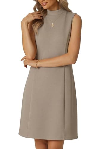 HiMONE Women’s Sleeveless Mock Neck Mini Dress A-Line Casual Dress with Pockets Soft Stretch Summer Dress - Image 1