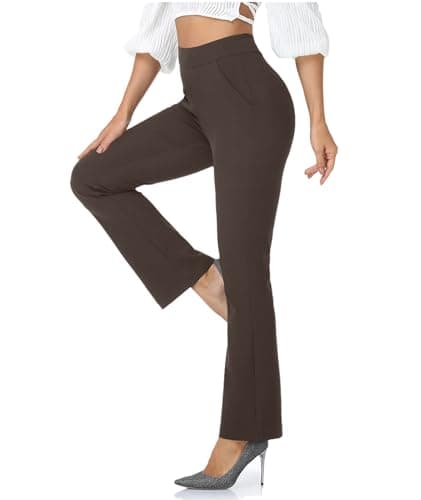 Agenlulu High Waisted Dress Pants for Women Bootcut Elastic Waist Brown Work Slacks for Women Business Casual 31.5" Inseam