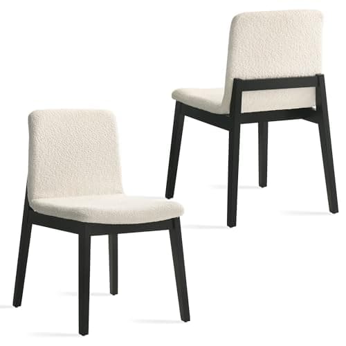 Xdeco Boucle Upholstered Dining Chair with Sturdy Rubberwood Frame&Legs, Mid Century Modern Kitchen Chairs Set of 2, Beige (Eassy Assembly) - Image 1