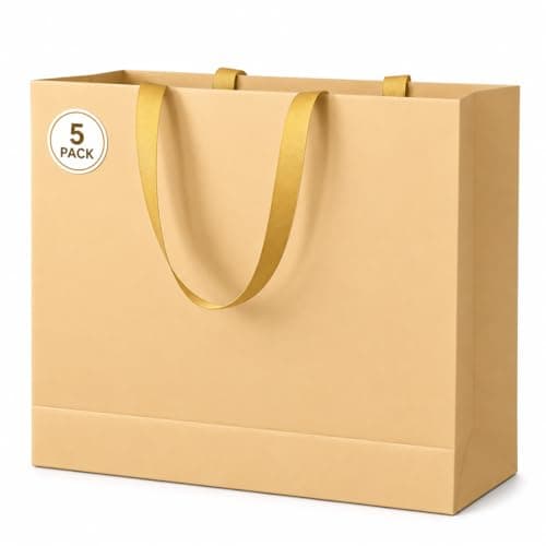LWBDD Gold Gift Bags with Handles, 5 Pack 8.6x4x7.5 Inch Medium Paper Gift Bags, Solid Color Bags with Ribbon Handles for Birthday Holiday Christmas Anniversary Party Favor Shopping - Image 1