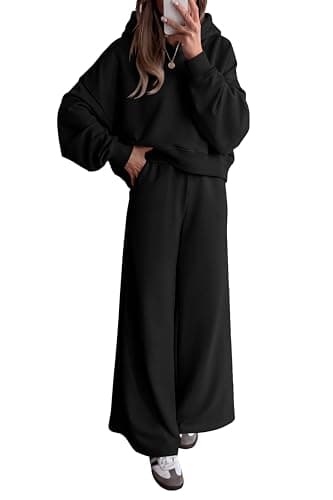 PRETTYGARDEN Women 2 Piece Lounge Sets Long Sleeve Hoodies Wide Leg Sweatpants Sweatsuits Workout Set Fall Outfits 2026(Black,Medium) - Image 1