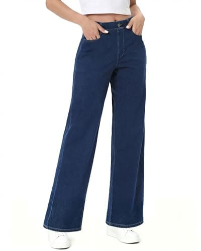 TONIRY Wide Leg Jeans for Women High Waisted, Stretchy Pull On Baggy Sweatpant Jeans Denim Pants Casual Trendy Straight Fit Work Trousers Jean Comfortable Tummy Control Light Blue - Image 1