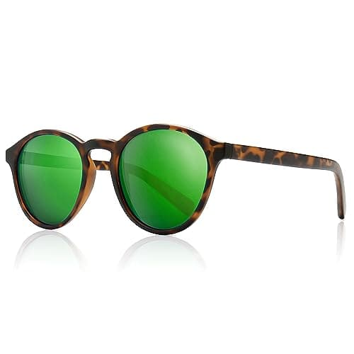 SUNGAIT Women's Classic Vintage Round Polarized Sunglasses Retro Style UV400 Amber Frame(Matte Finish)/Green Mirrored Lens K166 HPKLVM - Image 1