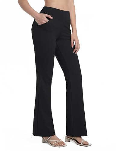 BUBBLELIME 29"/31"/33"/35"/37" Women's High Waist Stretchy Bootleg Yoga Pants with Out Pockets 4 Pockets_Black M_37" Inseam - Image 1
