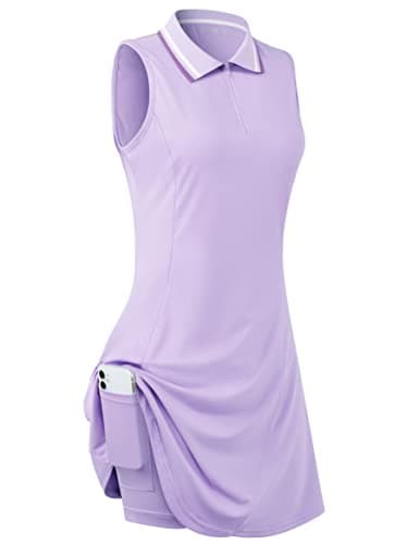 FREEYE Summer 2023 Womens Golf Apparel Tennis Shirt Dress Inner Shorts with Pocket, Sleeveless Trendy Athletic Workout Exercise Casual Clothes Tank Running Sport-wear Hiking Jersey Purple Large - Image 1