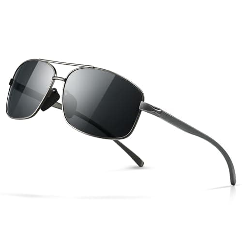 SUNGAIT Ultra Lightweight Rectangular Polarized Sunglasses Men UV400 Protection (Gunmetal Frame Gray Lens, 62) Metal Frame SGT458 QKH-CA - Image 1