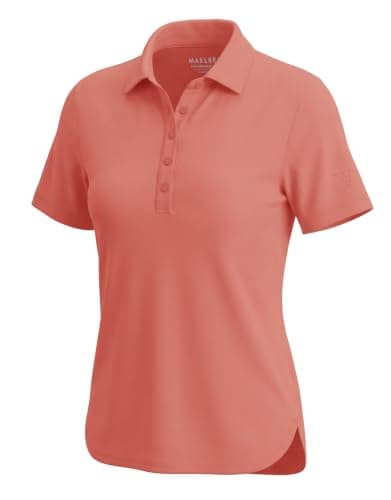 M MAELREG Golf Shirts Women Dry Fit Short Sleeve Button Casual Stretch Performance Tennis Womens Polo Shirts Coral Pink - Image 1