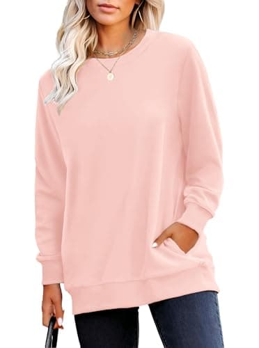 RUMIA Crewneck Fall Sweatshirts for Women Trendy- Women's Plain Long Sleeve Pullover Tops with Pockets Fashion Blush - Image 1