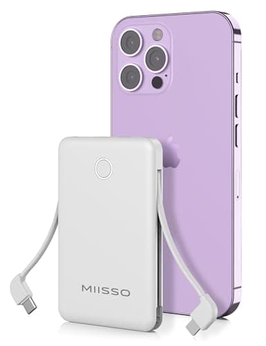 miisso 6000mah Ultra Slim Built in Cables Power Bank, Card Size Built in USB C Cords Battery Pack Portable Charger for Phones, 3 Output External Battery Pack Compatible with iPhone, Snow White - Image 1