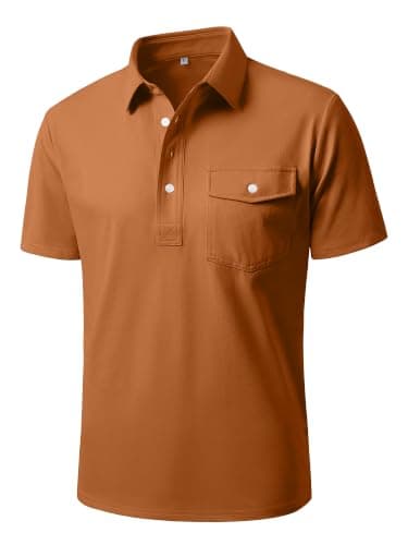 JEMLDL Mens Summer Shirts 4 Buttons Casual Vacation T Shirts Quick Dry Short Sleeve Golf Tops Outdoor Performance Rosy Brown XL - Image 1