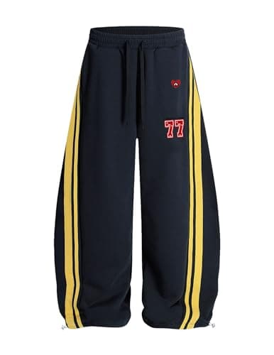 Aelfric Eden Barrel Sweatpants for Mens Side Striped Drawstring Elastic Waisted Wide Leg Lounge Pants with Pockets Blue