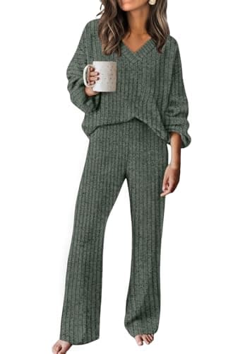 RUMIA Lounge Sets for Women Two Piece Sweater Sets Fasion Fall Fashion Airport Outfits Green M - Image 1