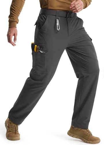 Libin Men's Work Pants Hiking Cargo Pants Water Resistant Stretch Tactical Outdoor Trousers with 9 Pockets, Dark Grey, 38W x 30L - Image 1