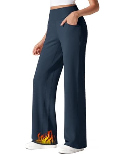 G4Free Women Fleece Lined Pants Winter Thermal Work Pants Wide Leg Sweatpants Lounge Work Causal Pants with Pockets Warm Trousers (Navy Blue,XXL,31") - Image 1