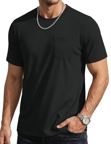 Cotrasen Mens T Shirts Casual Stylish with Pocket Soft Crew Neck Plain Tshirts Moisture Wicking Short Sleeve Summer Basic Tees Black M - Image 1