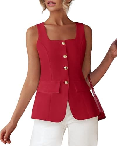 BTFBM Womens Sleeveless Suit Vests Dressy Casual Square Neck Business Work Waistcoat Spring Button Blazer Vest Tops 2026(Red, X-Small) - Image 1