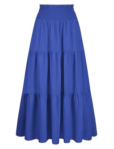 Arolina Skirts for Women Spring Summer Smocked High Waisted Long Skirt Loose Flowy Tiered Maxi Skirts for Valentine Dating M Blue - Image 1