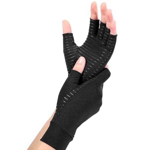 sundpik Compression Arthritis Gloves for Women and Men,Copper Infused Black Fingerless Apparel Gloves - Image 1
