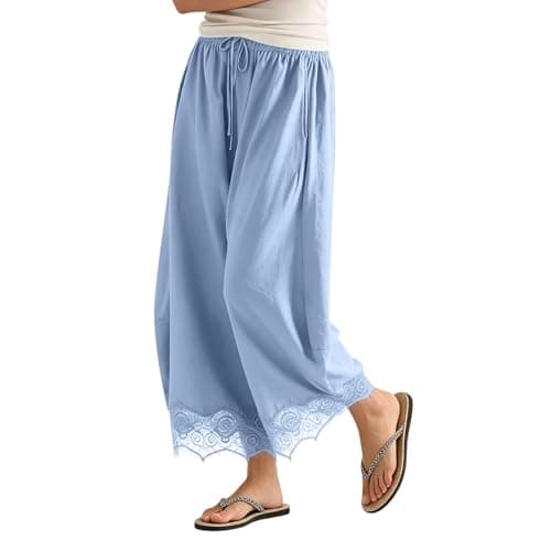 Wide Leg Cropped Pants for Women Summer Light Blue Medium