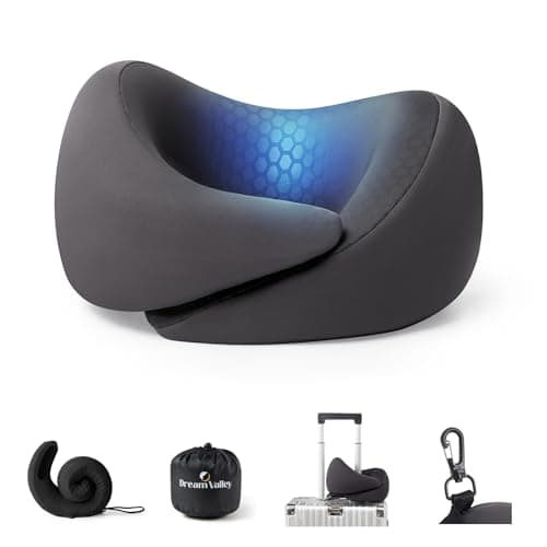 Dream Valley® Neck Travel Pillow, Memory Foam Travel Pillow for Airplane, Portable Roll-Up Neck Pillow with Cooling Inner Fabric, 360° Ergonomic Support, Asymmetrical Design, Travel Bag Included - Image 1
