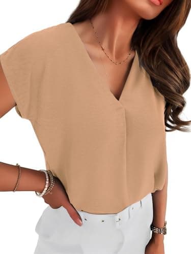 Totatuit Women's 2026 Trendy Sleeveless Tops Dressy Casual V Neck Tunic Shirts Formal Loose Chiffon Work Blouse Solid Layering Bluse Office Clothes Toffee X-Large - Image 1