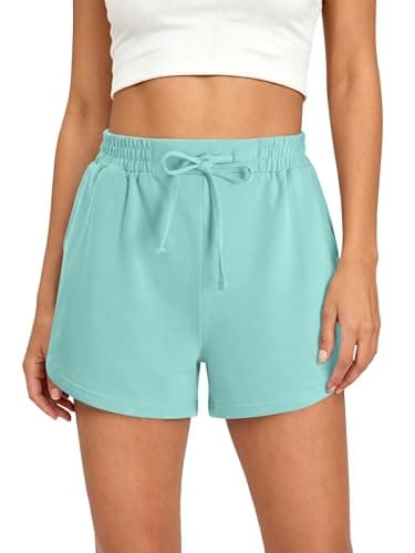 KISSMODA Women Soft Elastic Waist Sweat Shorts with Pockets Drawstring Jog Daily Relaxed Fit Bottoms LightCyan XL - Image 1
