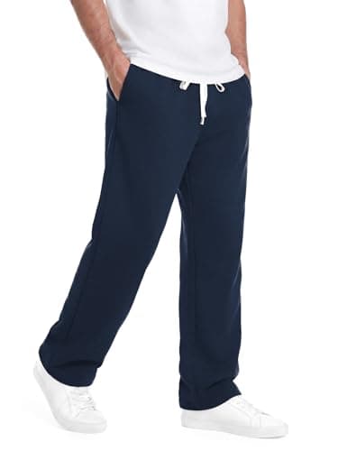 TUREFACE Men's Everyday Open Bottom Sweatpants – Loose Fit, 2 Pockets, Cotton Blend for Comfort Navy-XL - Image 1