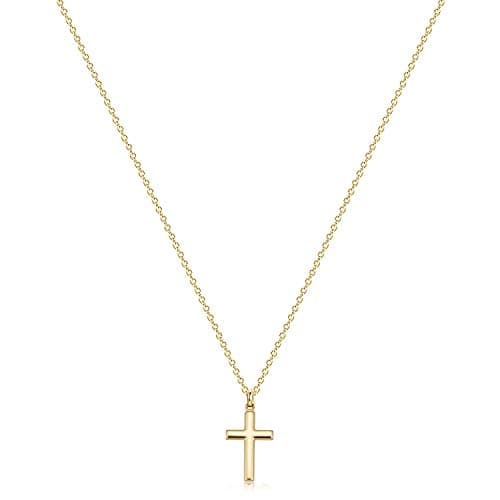 Fettero Cross Necklace Gold Faith Pendant 14K Gold Plated Dainty Chain Minimalist Simple Tiny God Lords Prayer Religious Jewelry - Image 1