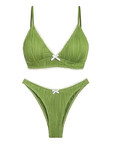 seamoly Womens Bikini Set Playful Swimsuit Fashion Ladies Backless Bathing Suit V Neck Quick Dry Swimwear Green XL - Image 1