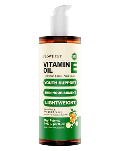 FLOWHYET 16 Floz Pure Vitamin E Oil For Scars, Organic vit e Nail Oil for Face, Skin, Body and Hair, Nourish Dry Skin, Maintain Youthful, Antioxidant, Fade Scars LIGHTWEIGHT - 500ml - Image 1