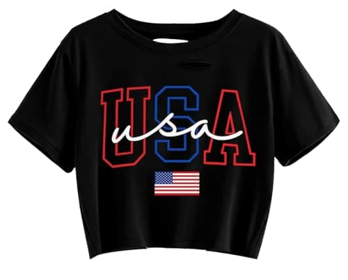 4th of July Shirts Women 250 Anniversary USA Shirt Patriotic Ripped Crop Tops American Flag Graphic Tee Top - Image 1