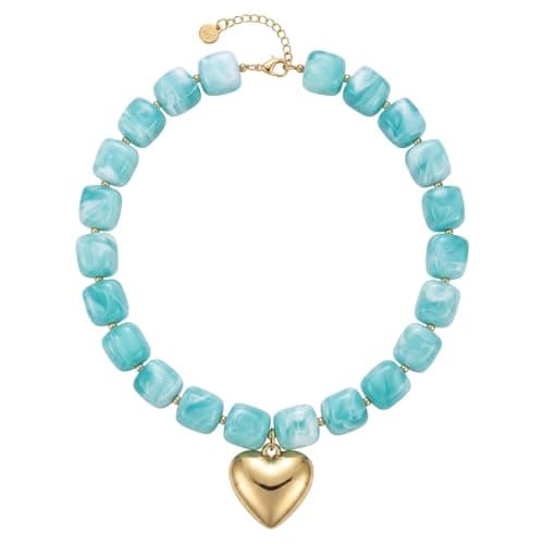 ZOLZO Chunky Heart Necklace, Colorful Resin Necklace, Heart Statement Necklace Trendy, Summer Vacation for Women, Birthday, Mothers Day (Lake Blue) - Image 1
