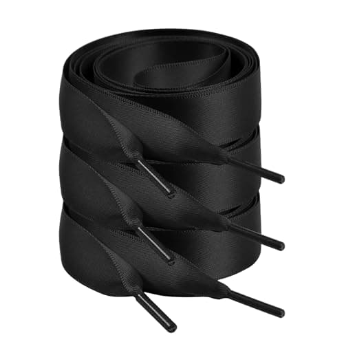 Ciormis 3 Pairs Satin Ribbon Shoe Laces for Women - 3/4" Wide Flat Shoelaces for Sneakers, Boots & Flats, 55 Inch Length (Black) - Image 1