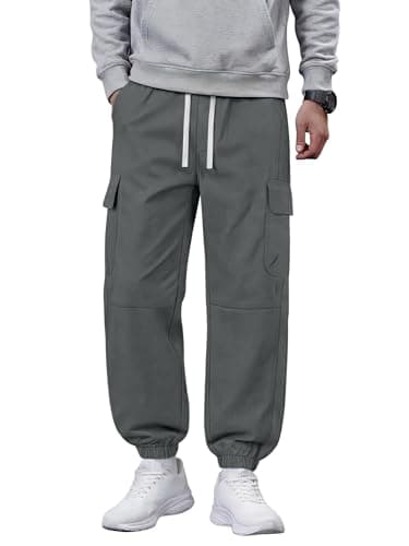 Crastimo Men Baggy Joggers Hiking Pants Elasticity Waist Drawstring Tapered Leg Chino 4 Pockets Cozy Boy Sweatpants Joggers Valentine Day Gray XXL - Image 1