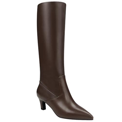Quorvash Knee High Boots for Women - Long Tall Boots for Women Faux Leather Block Heel Pointed Toe with Side Zipper Fall Winter Brown Size 7 - Image 1