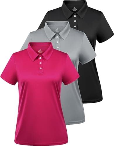 Ullnoy Women Soft Polo Shirts Short Sleeve Dry Fit Golf Shirt for Women Moisture Wicking Athletic Polo Tee 3 Pack Black/Gray/Rose M - Image 1